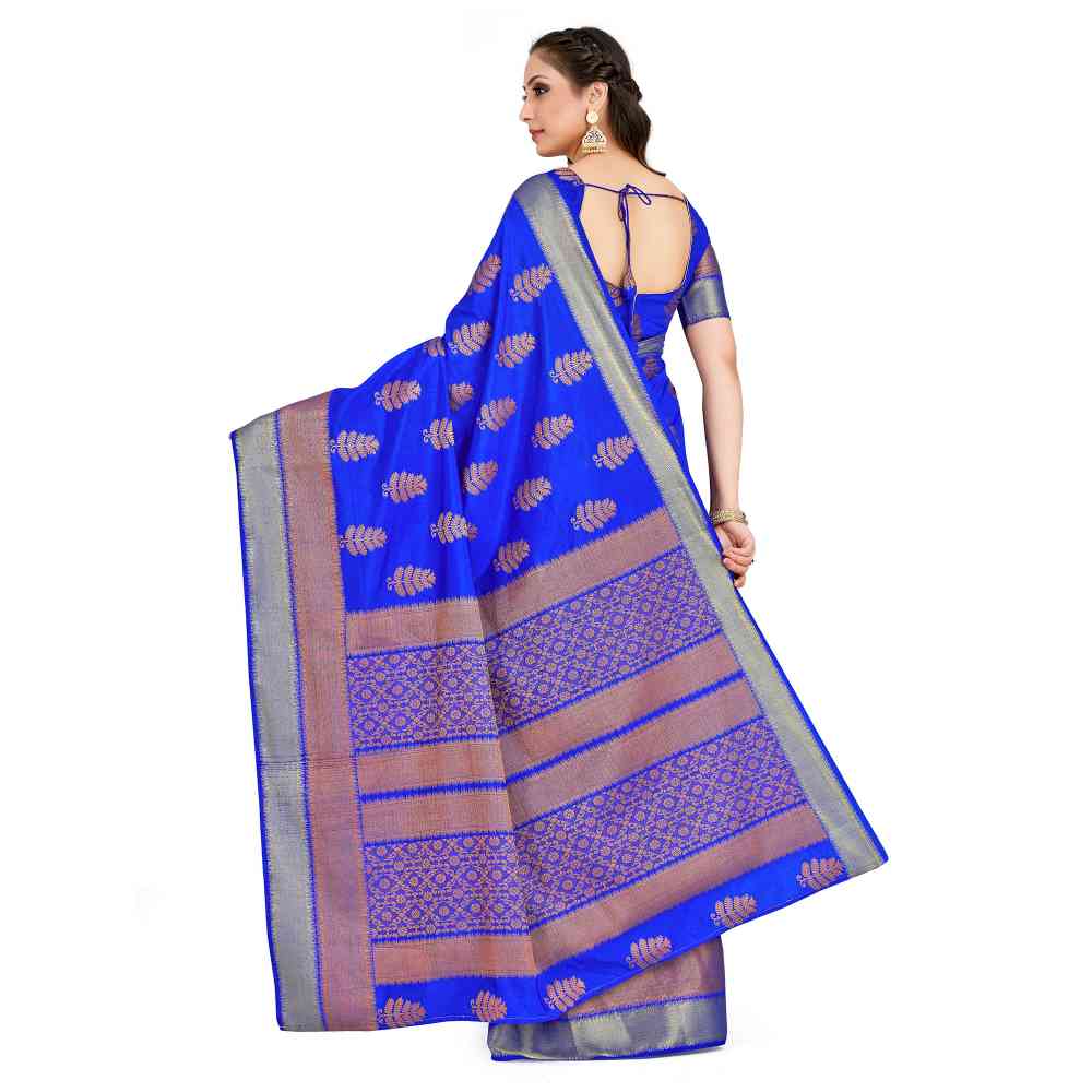 Mimosa Blue Banarasi Style Art Silk Saree With Unstitched Blouse