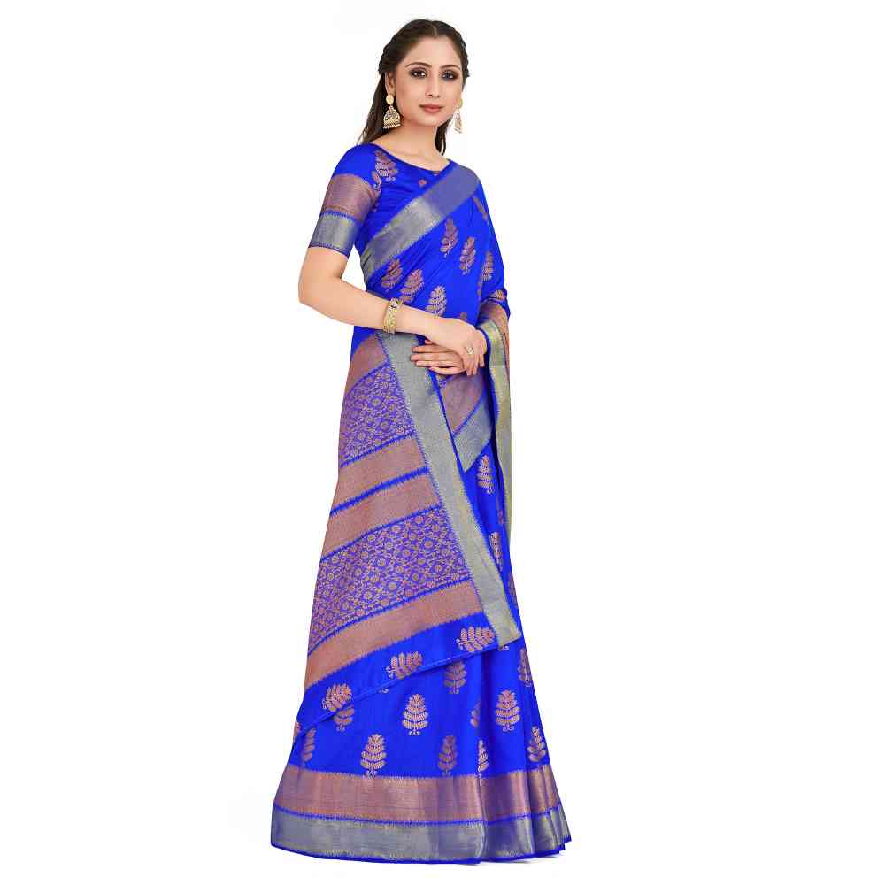 Mimosa Blue Banarasi Style Art Silk Saree With Unstitched Blouse