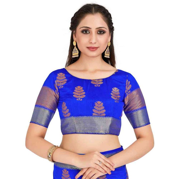 Mimosa Blue Banarasi Style Art Silk Saree With Unstitched Blouse