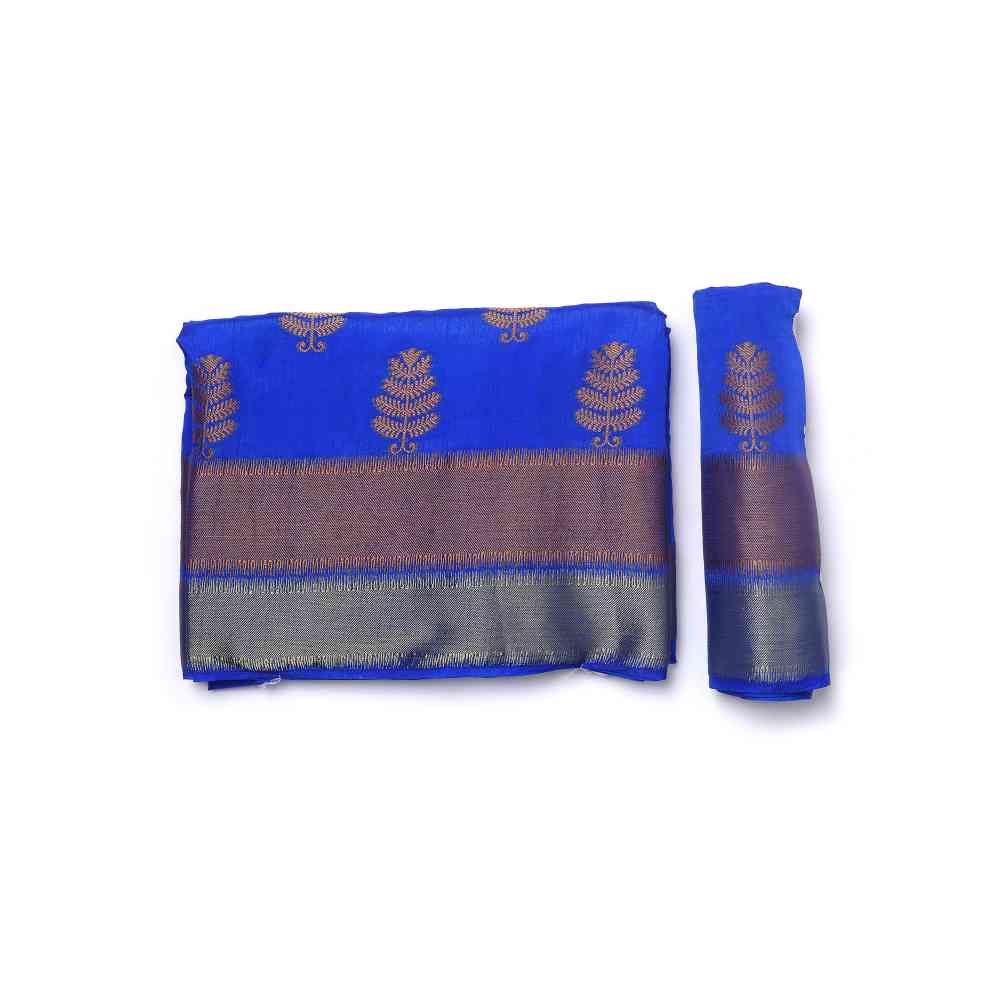 Mimosa Blue Banarasi Style Art Silk Saree With Unstitched Blouse