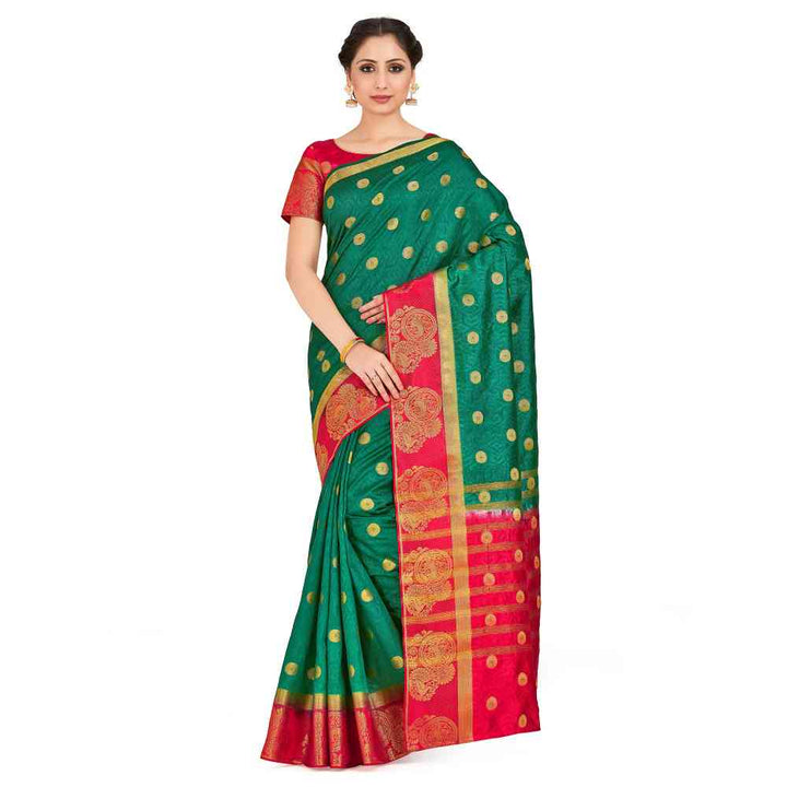 Mimosa Green Kanjivaram Style Art Silk Saree With Unstitched Blouse