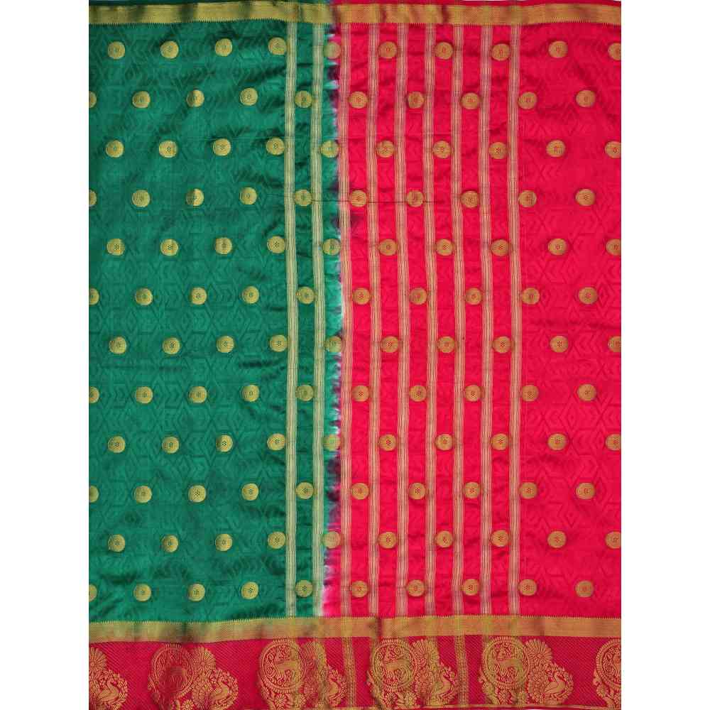 Mimosa Green Kanjivaram Style Art Silk Saree With Unstitched Blouse