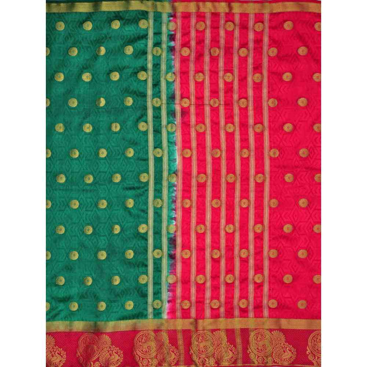 Mimosa Green Kanjivaram Style Art Silk Saree With Unstitched Blouse