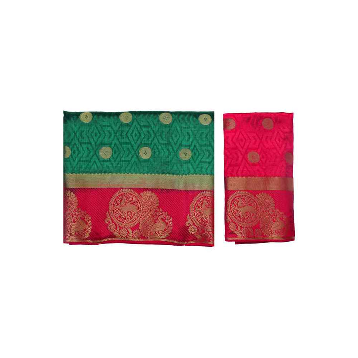 Mimosa Green Kanjivaram Style Art Silk Saree With Unstitched Blouse