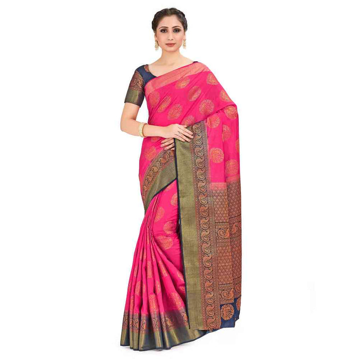 Mimosa Pink Kanjivaram Style Art Silk Saree With Unstitched Blouse