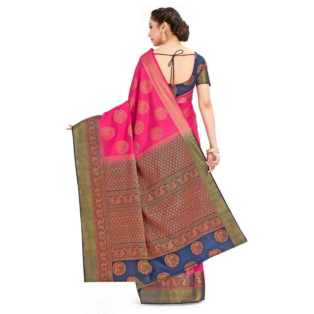 Mimosa Pink Kanjivaram Style Art Silk Saree With Unstitched Blouse