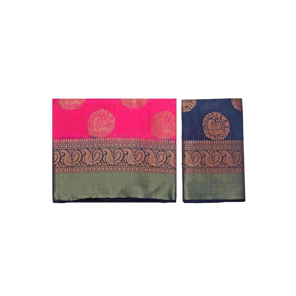 Mimosa Pink Kanjivaram Style Art Silk Saree With Unstitched Blouse