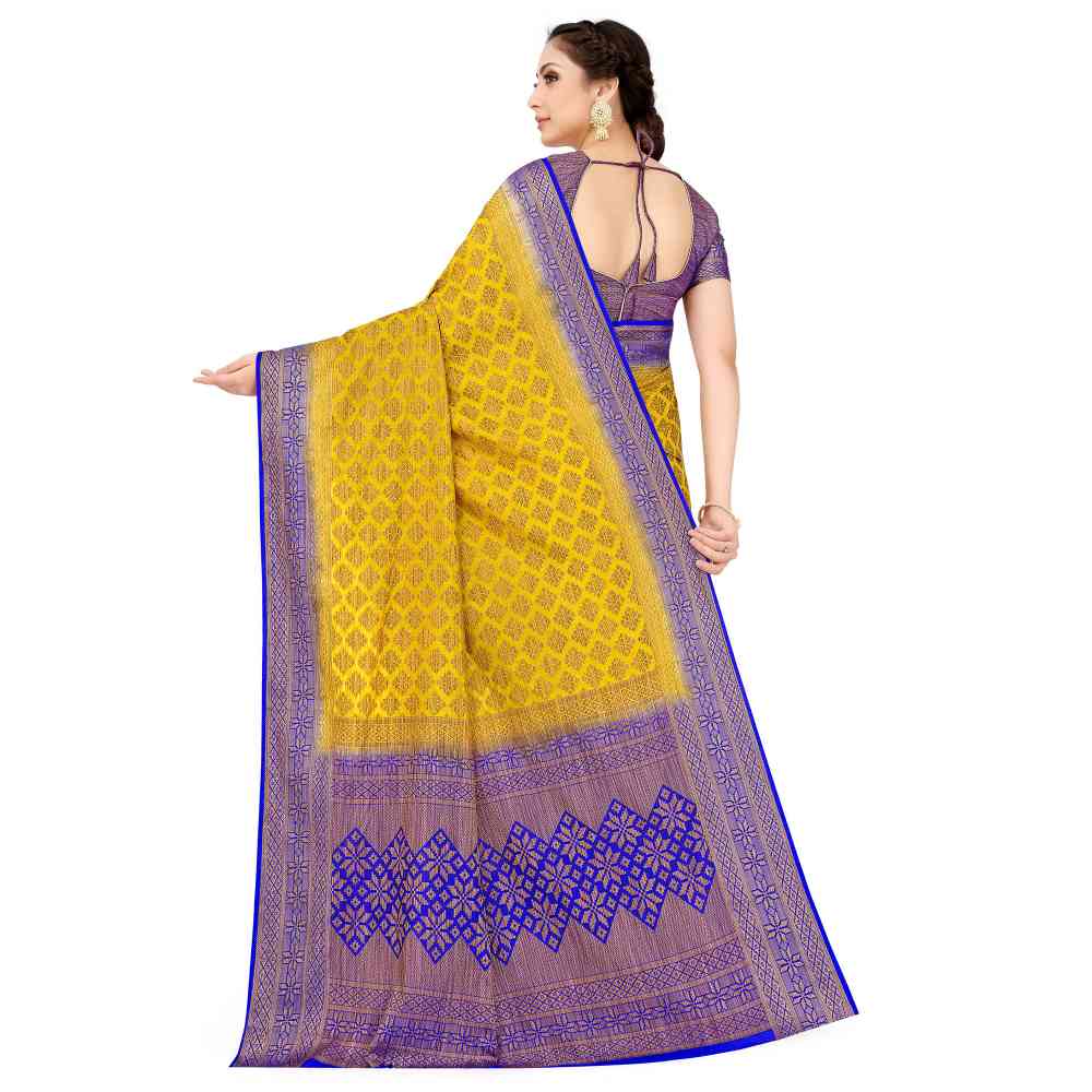 Mimosa Yellow Patola Style Art Silk Saree With Unstitched Blouse