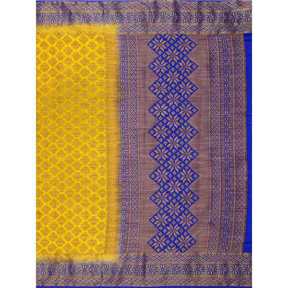 Mimosa Yellow Patola Style Art Silk Saree With Unstitched Blouse