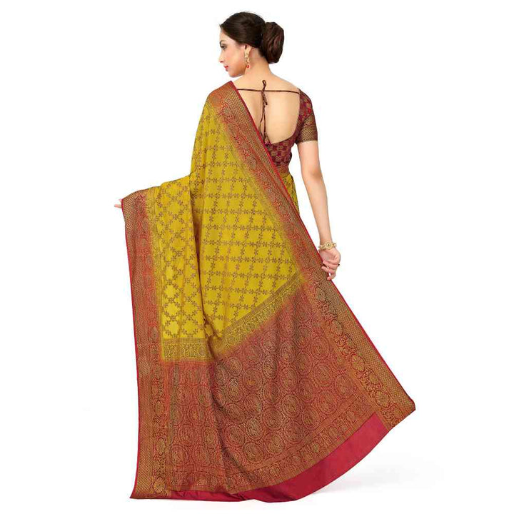 Mimosa Yellow Patola Style Art Silk Saree With Unstitched Blouse