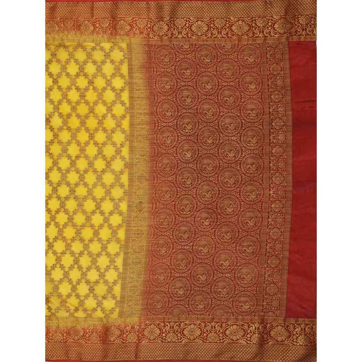 Mimosa Yellow Patola Style Art Silk Saree With Unstitched Blouse