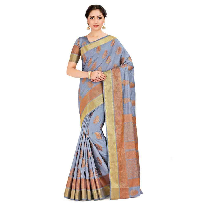 Mimosa Grey Banarasi Style Art Silk Saree With Unstitched Blouse