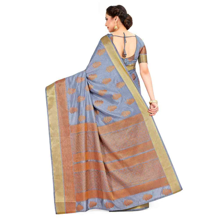 Mimosa Grey Banarasi Style Art Silk Saree With Unstitched Blouse