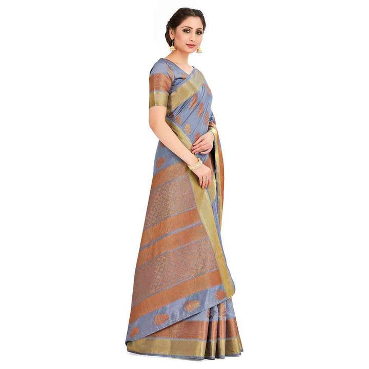 Mimosa Grey Banarasi Style Art Silk Saree With Unstitched Blouse