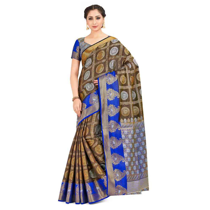 Mimosa Olive Kanjivaram Style Art Silk Saree With Unstitched Blouse