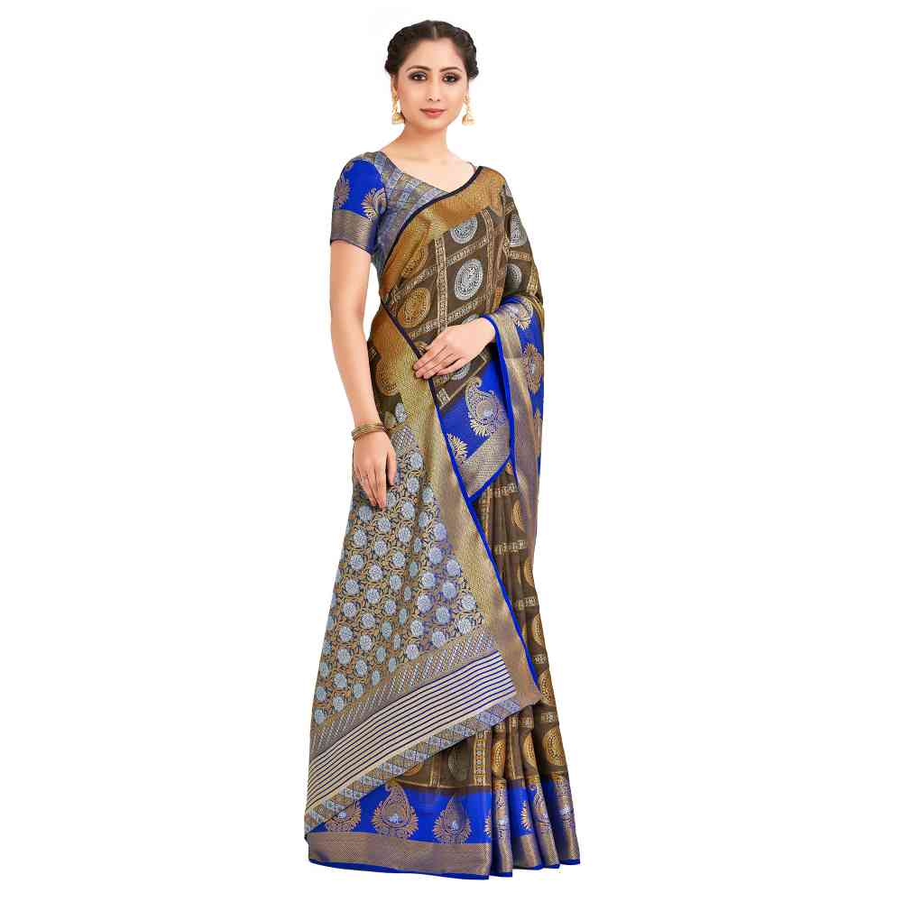 Mimosa Olive Kanjivaram Style Art Silk Saree With Unstitched Blouse