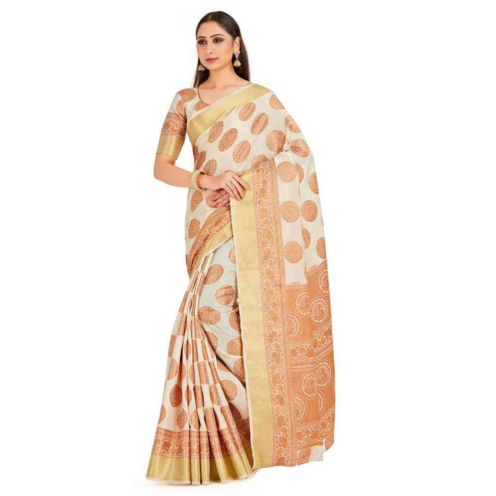 Mimosa Off White Kanjivaram Style Art Silk Saree With Unstitched Blouse