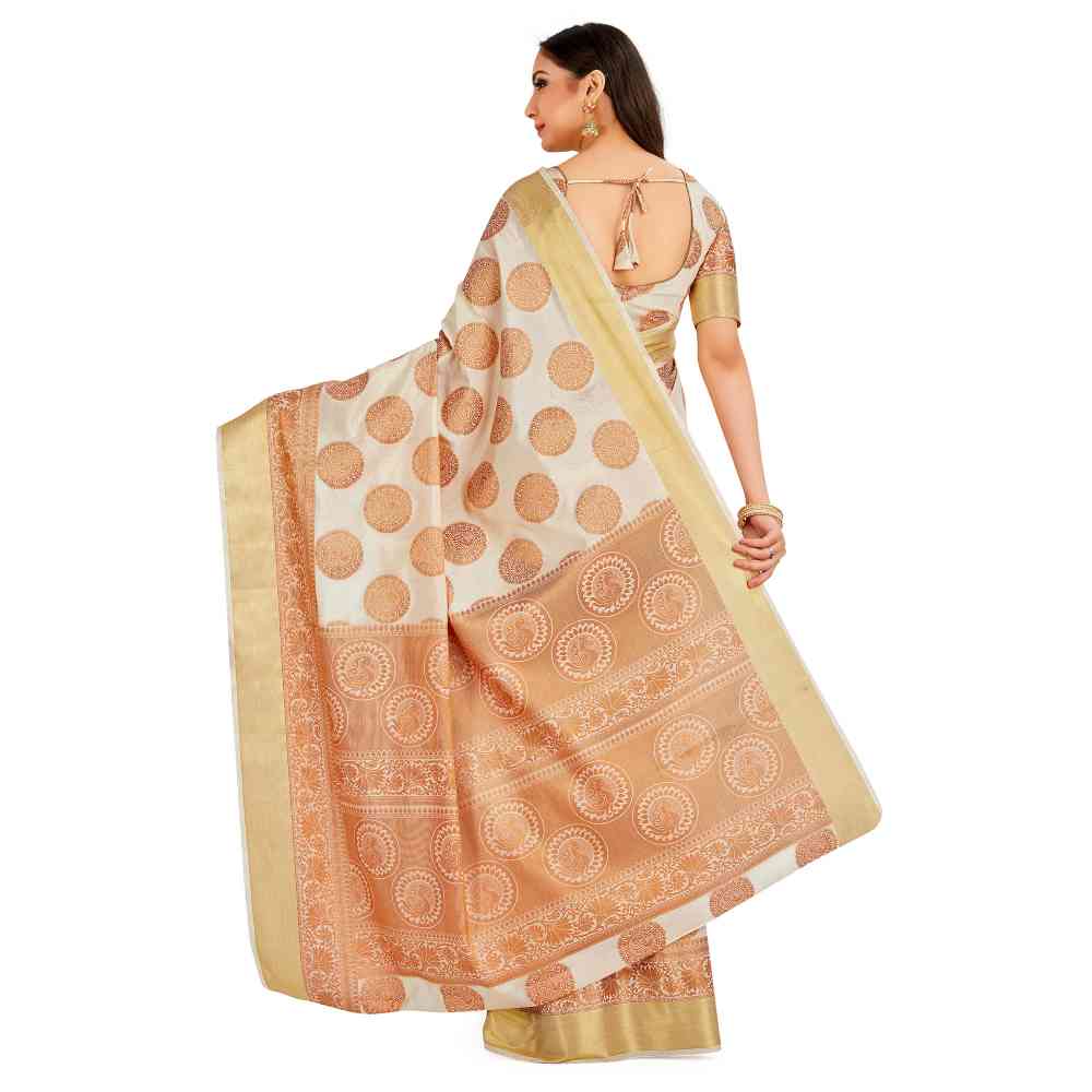 Mimosa Off White Kanjivaram Style Art Silk Saree With Unstitched Blouse