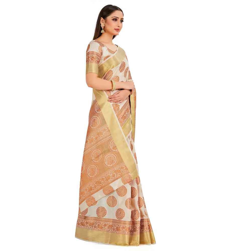 Mimosa Off White Kanjivaram Style Art Silk Saree With Unstitched Blouse