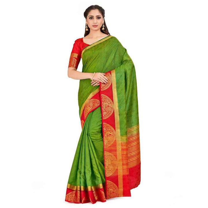 Mimosa Green Kanjivaram Style Art Silk Saree With Unstitched Blouse