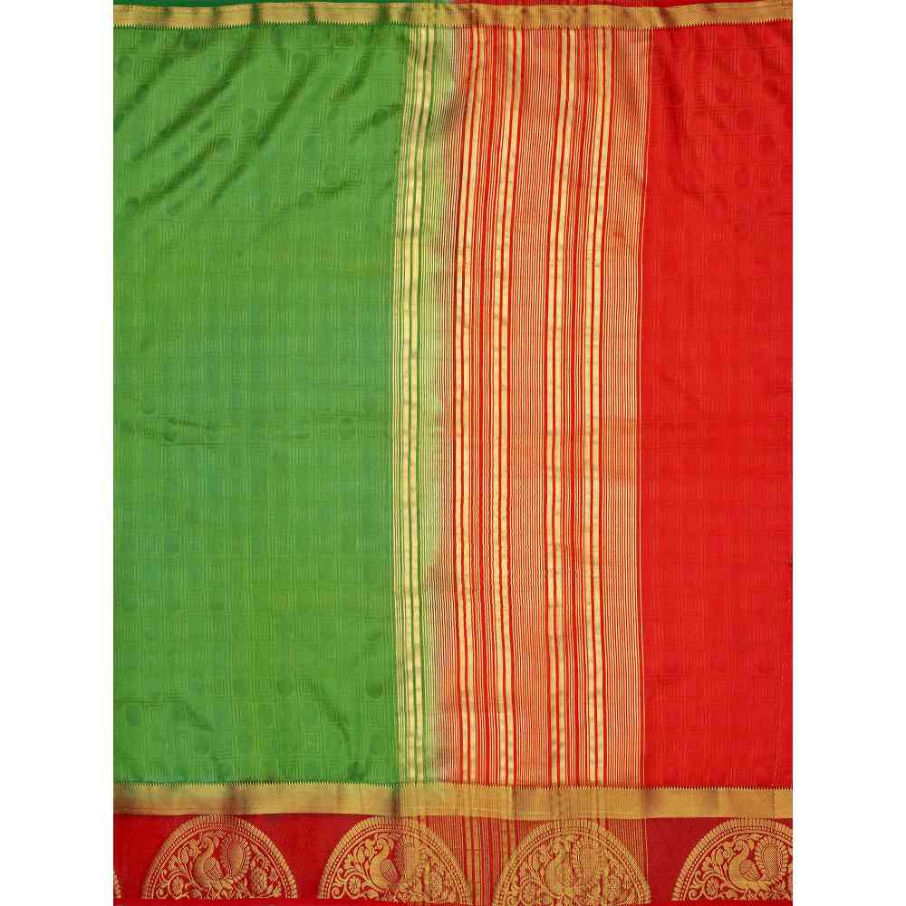 Mimosa Green Kanjivaram Style Art Silk Saree With Unstitched Blouse