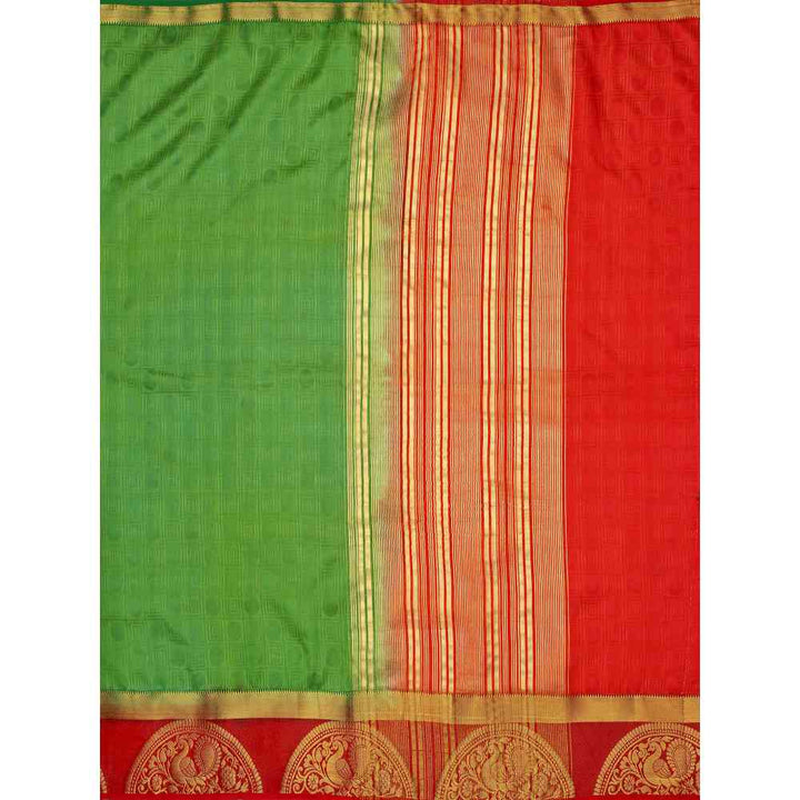 Mimosa Green Kanjivaram Style Art Silk Saree With Unstitched Blouse