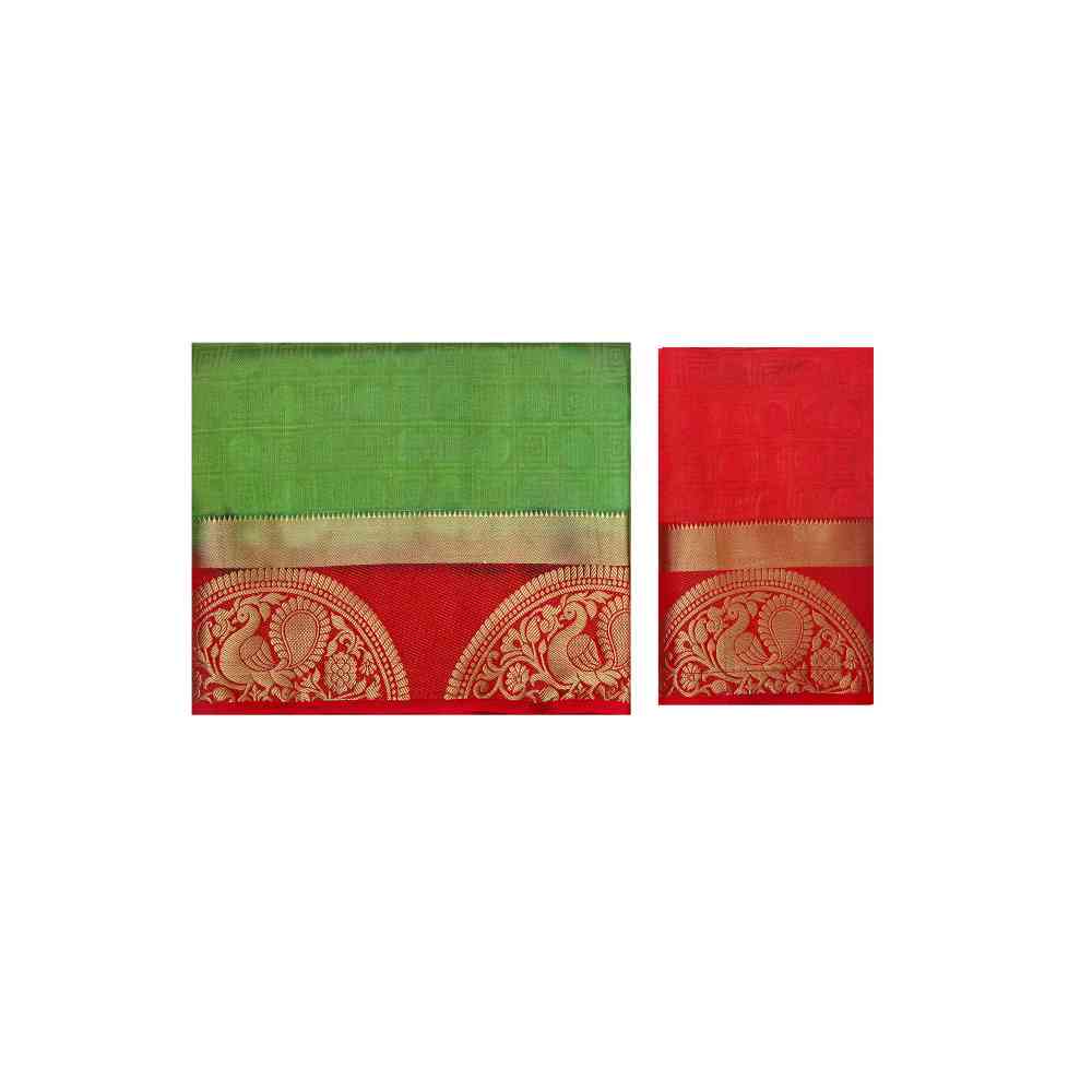 Mimosa Green Kanjivaram Style Art Silk Saree With Unstitched Blouse