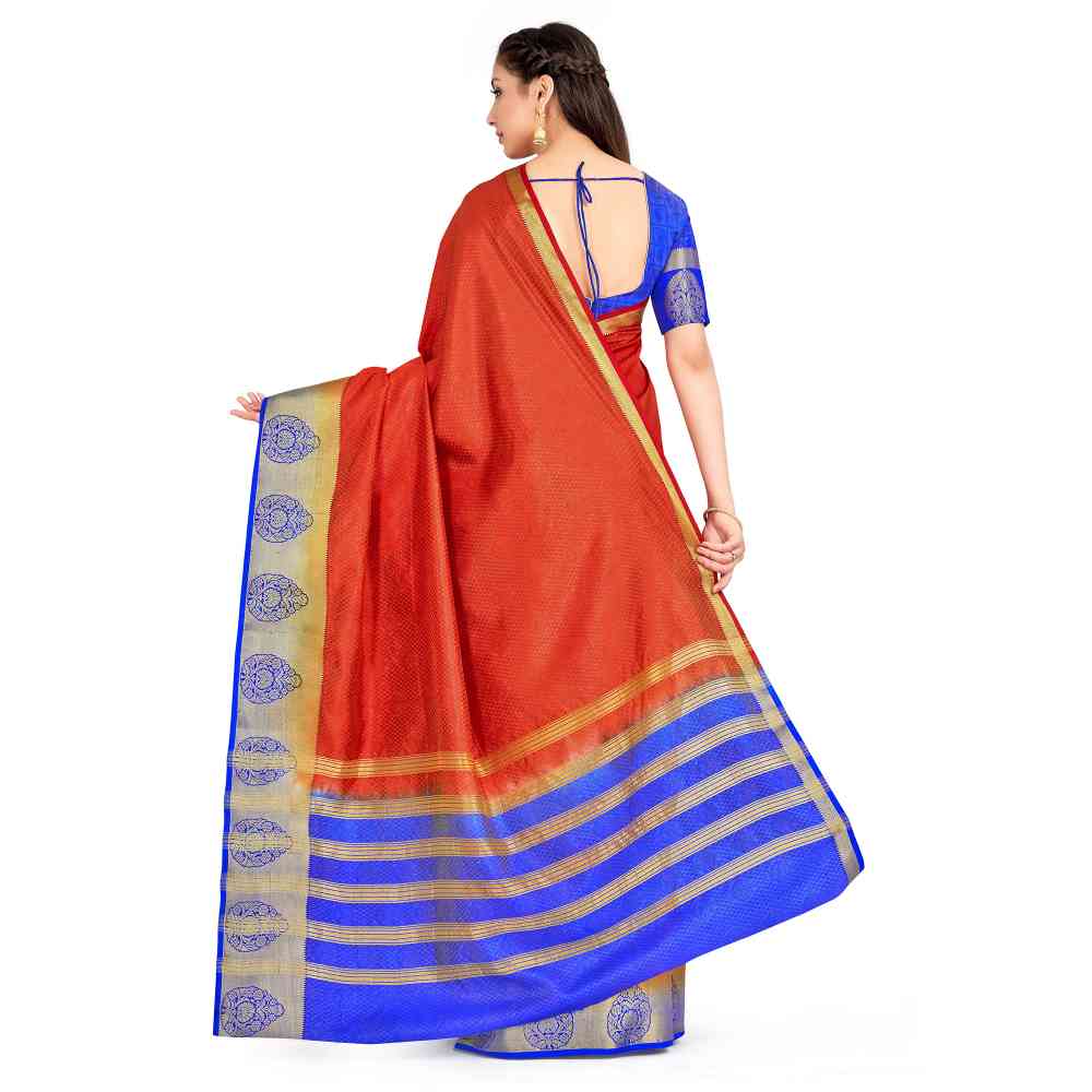 Mimosa Orange Kanjivaram Style Art Silk Saree With Unstitched Blouse