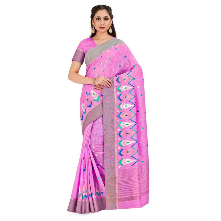 Mimosa Pink Kanjivaram Style Raw Silk Saree With Unstitched Blouse