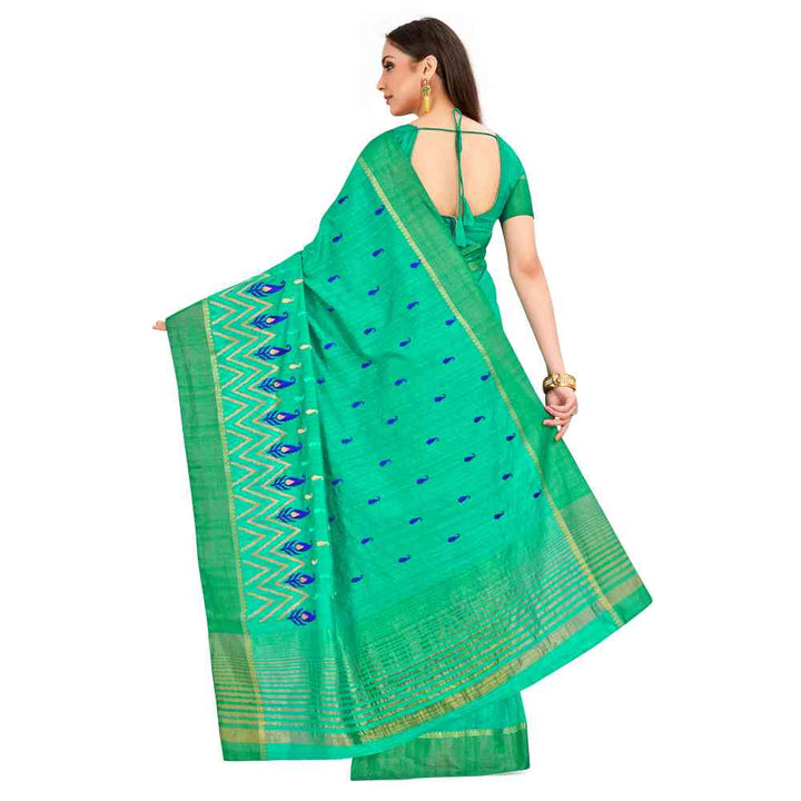 Mimosa Green Kanjivaram Style Raw Silk Saree With Unstitched Blouse