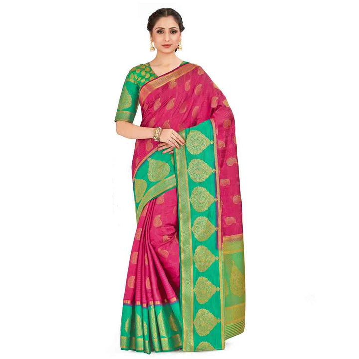 Mimosa Pink Banarasi Style Art Silk Saree With Unstitched Blouse