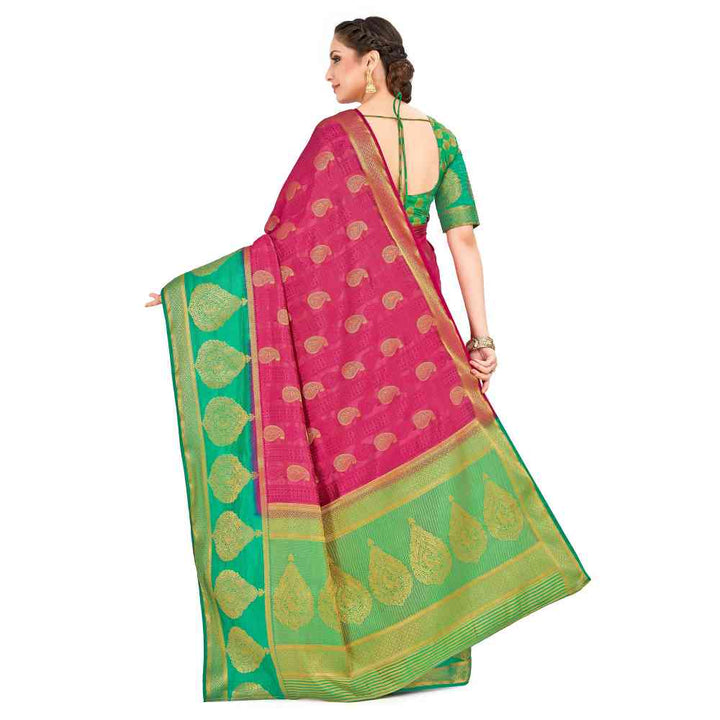 Mimosa Pink Banarasi Style Art Silk Saree With Unstitched Blouse