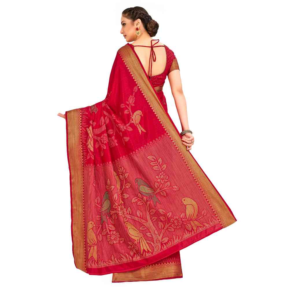 Mimosa Red Kanjivaram Style Art Silk Saree With Unstitched Blouse