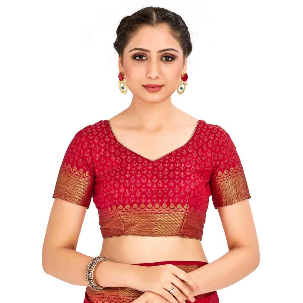 Mimosa Red Kanjivaram Style Art Silk Saree With Unstitched Blouse