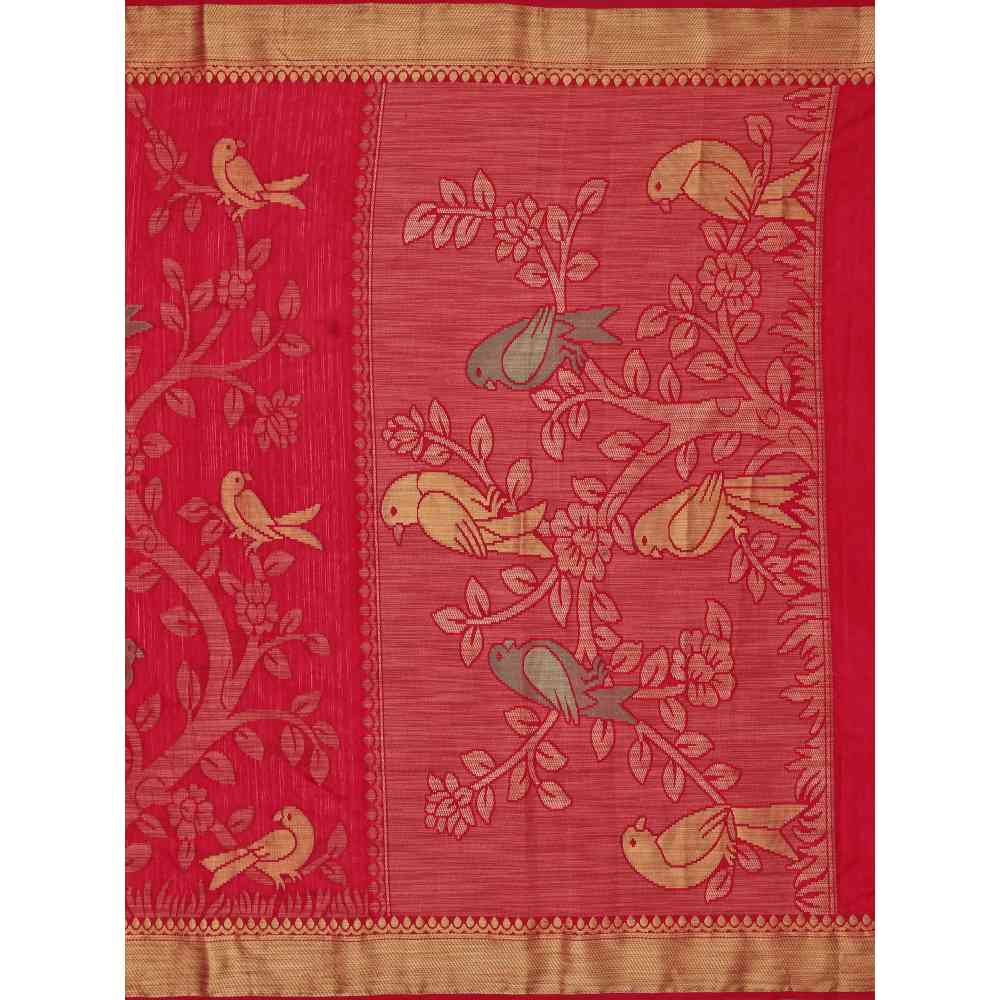 Mimosa Red Kanjivaram Style Art Silk Saree With Unstitched Blouse