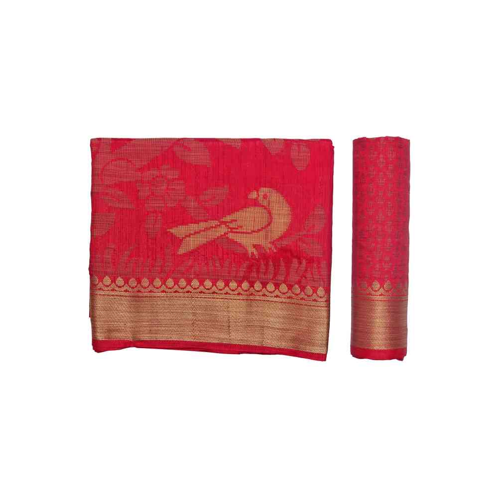 Mimosa Red Kanjivaram Style Art Silk Saree With Unstitched Blouse