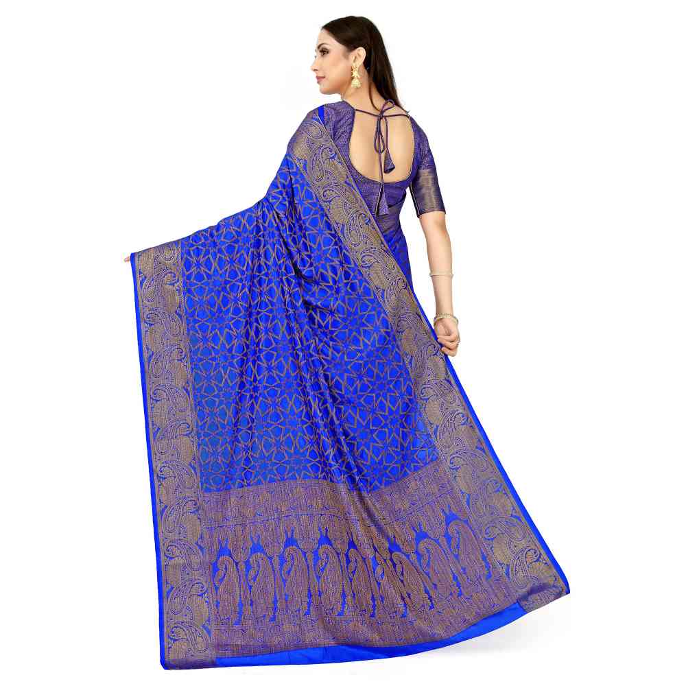 Mimosa Navy Blue Patola Style Art Silk Saree With Unstitched Blouse