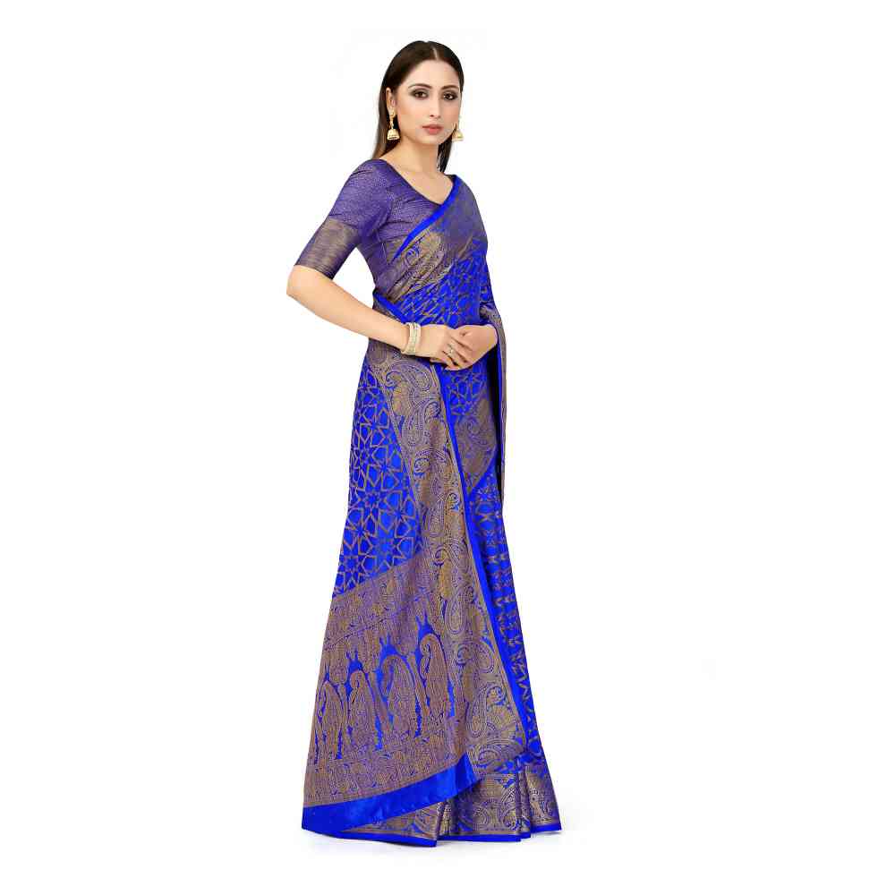 Mimosa Navy Blue Patola Style Art Silk Saree With Unstitched Blouse