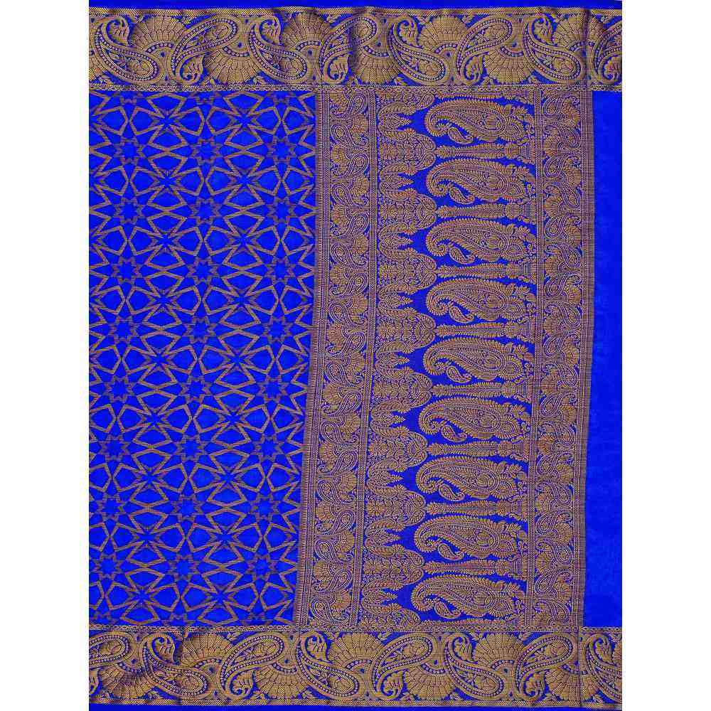 Mimosa Navy Blue Patola Style Art Silk Saree With Unstitched Blouse