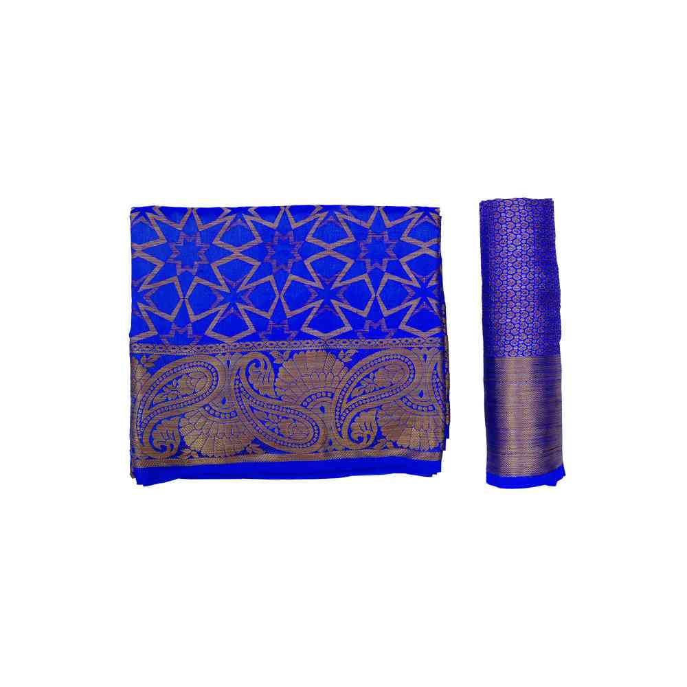 Mimosa Navy Blue Patola Style Art Silk Saree With Unstitched Blouse