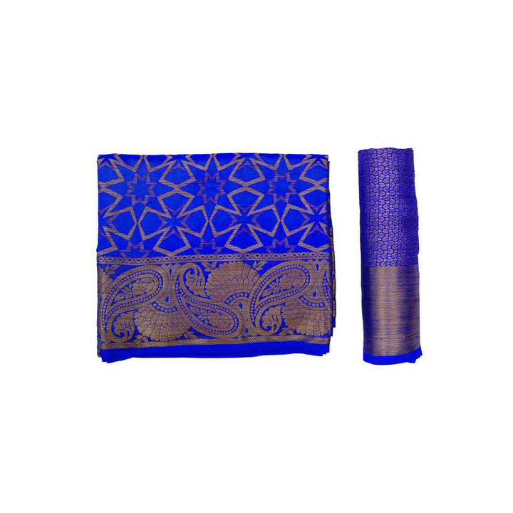 Mimosa Navy Blue Patola Style Art Silk Saree With Unstitched Blouse