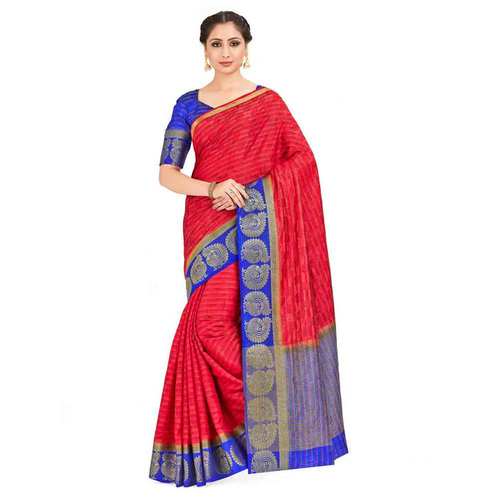 Mimosa Red Arni Pattu Style Art Silk Saree With Unstitched Blouse