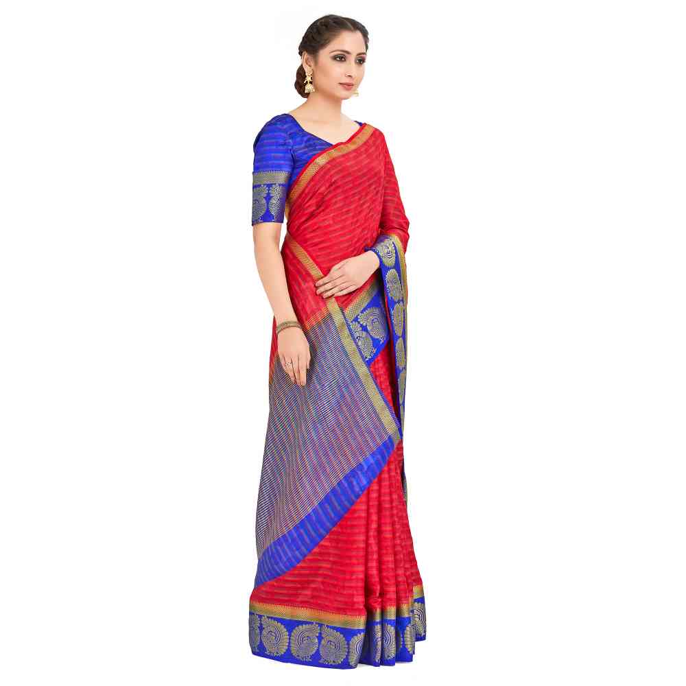 Mimosa Red Arni Pattu Style Art Silk Saree With Unstitched Blouse