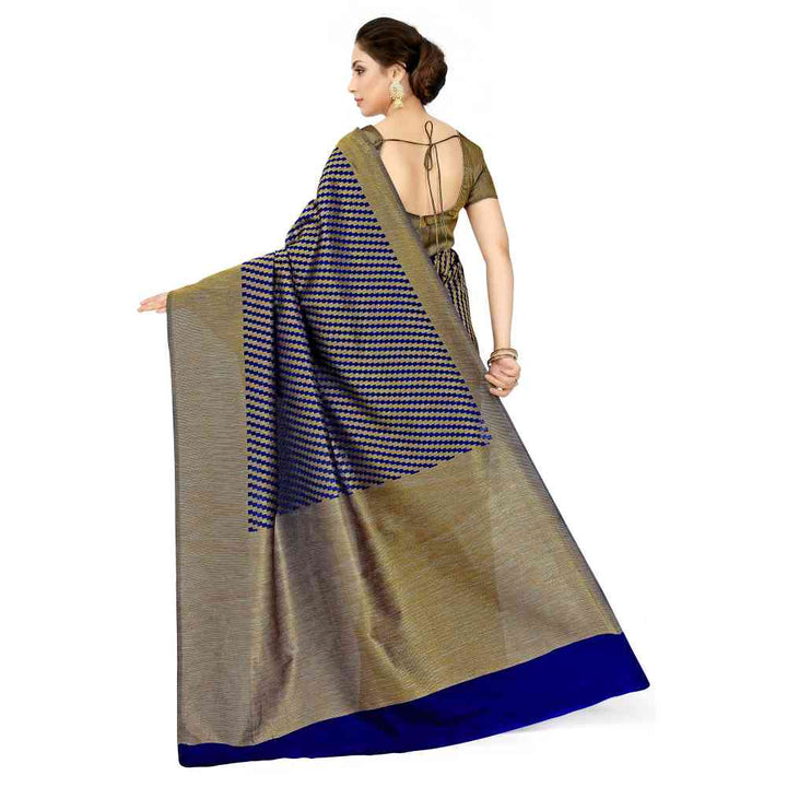 Mimosa Navy Blue Patola Style Art Silk Saree With Unstitched Blouse