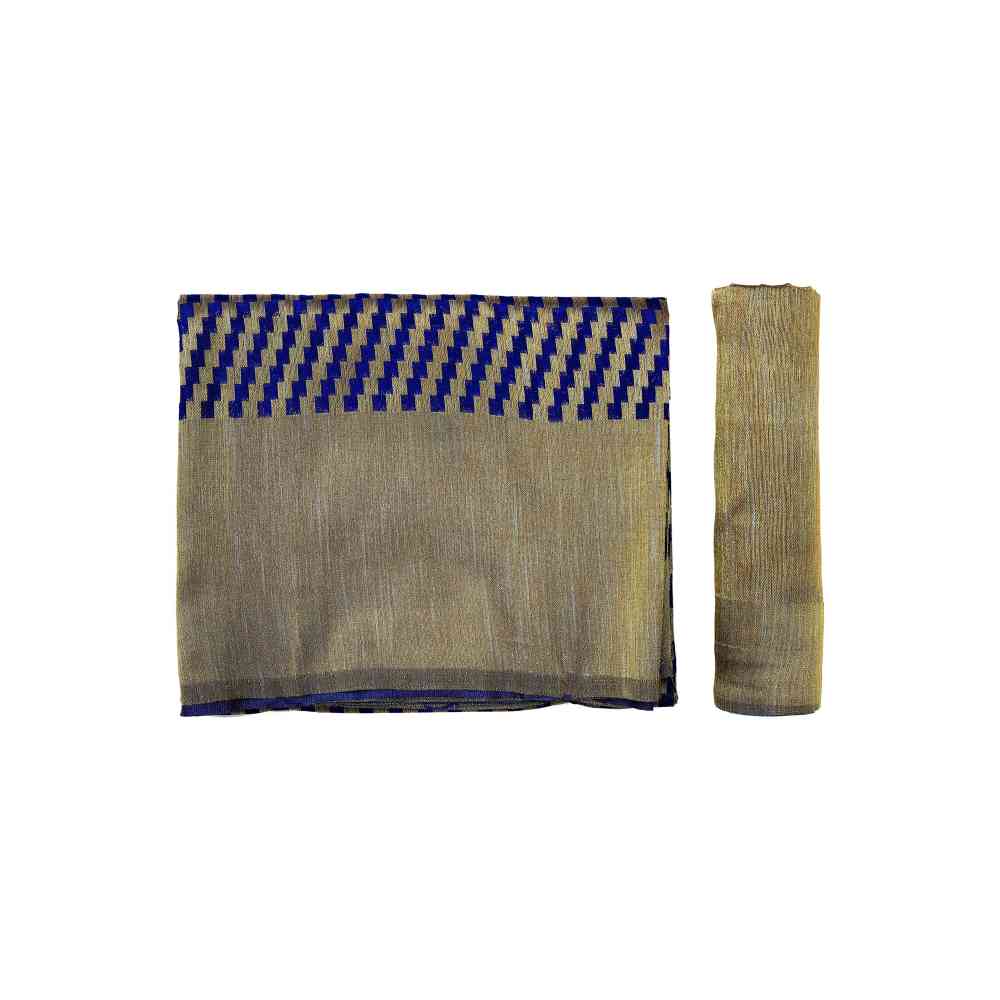 Mimosa Navy Blue Patola Style Art Silk Saree With Unstitched Blouse