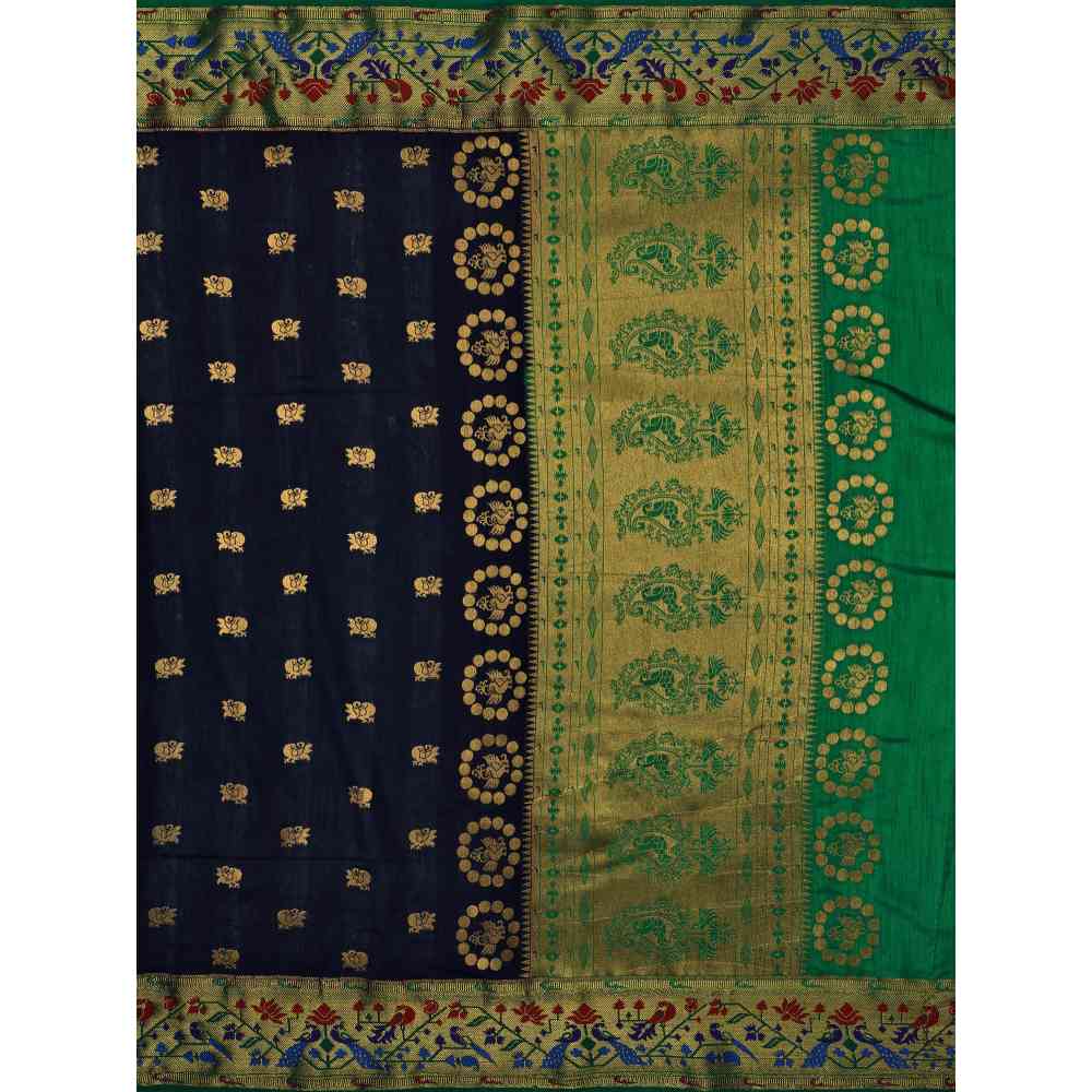 Mimosa Navy Blue Paithani Style Art Silk Saree With Unstitched Blouse