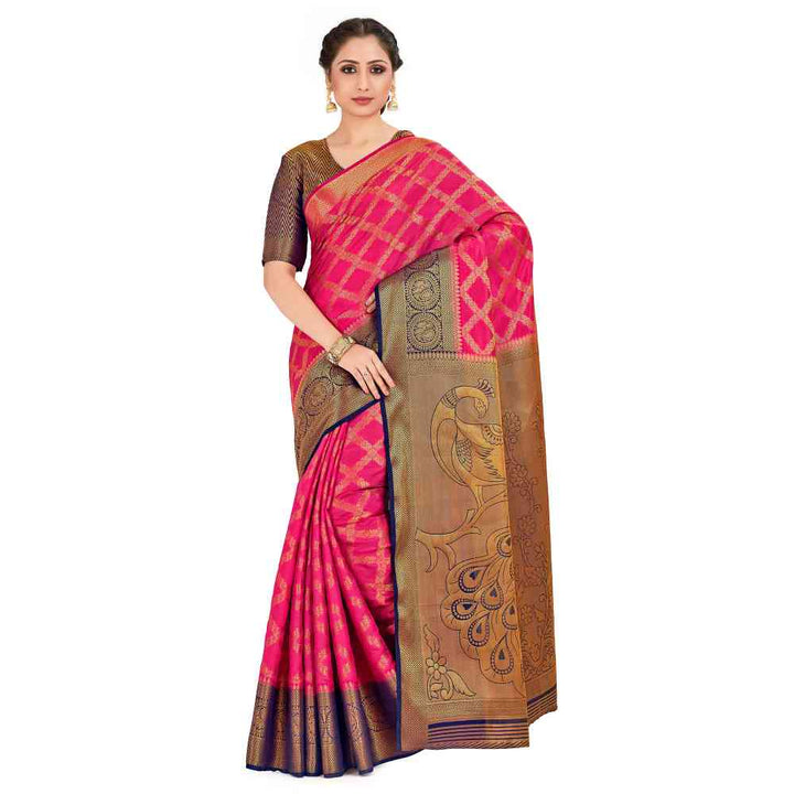 Mimosa Pink Kanjivaram Style Art Silk Saree With Unstitched Blouse