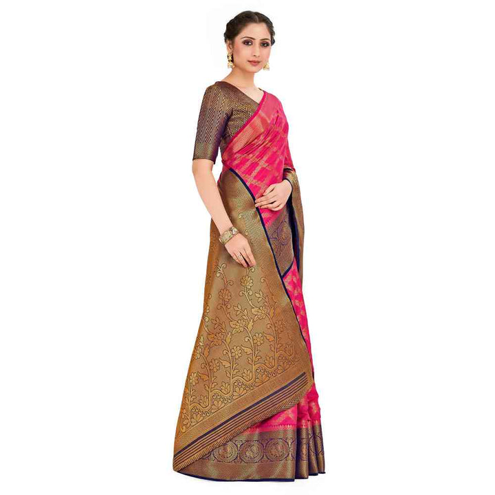 Mimosa Pink Kanjivaram Style Art Silk Saree With Unstitched Blouse