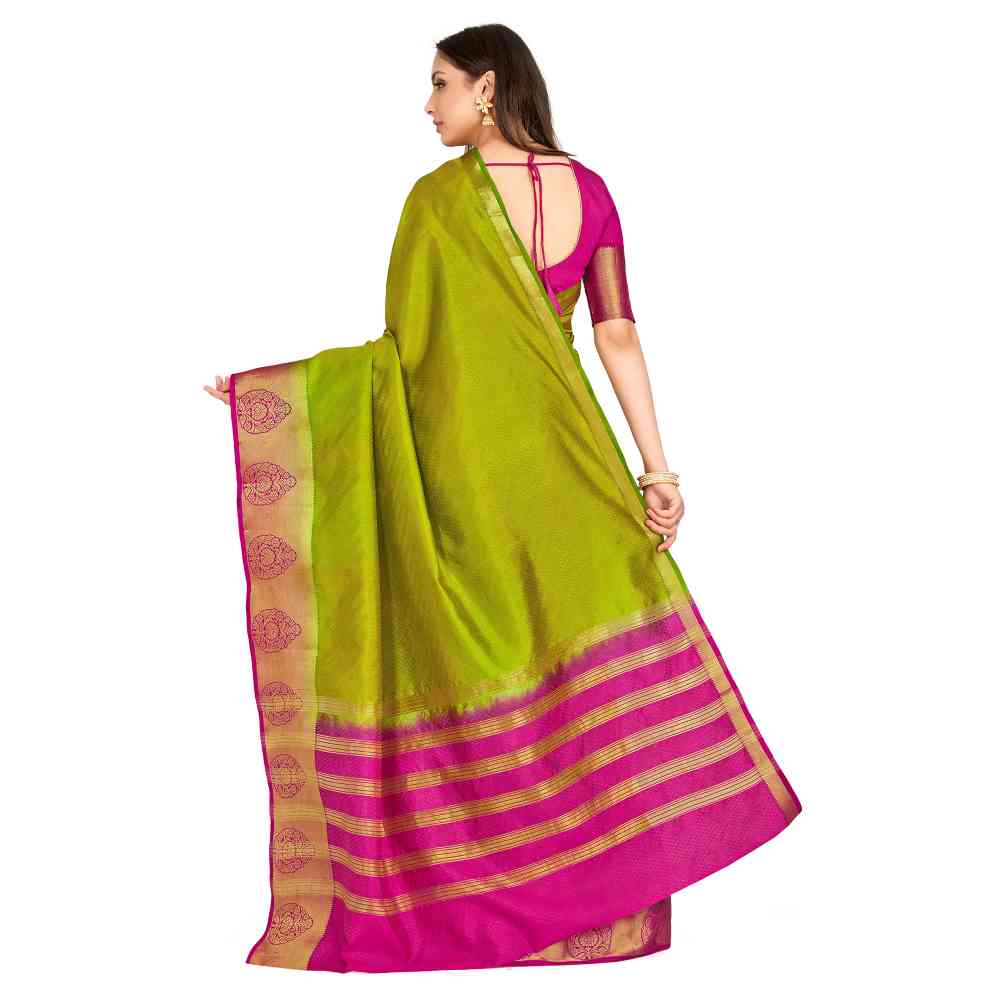 Mimosa Olive Kanjivaram Style Art Silk Saree With Unstitched Blouse