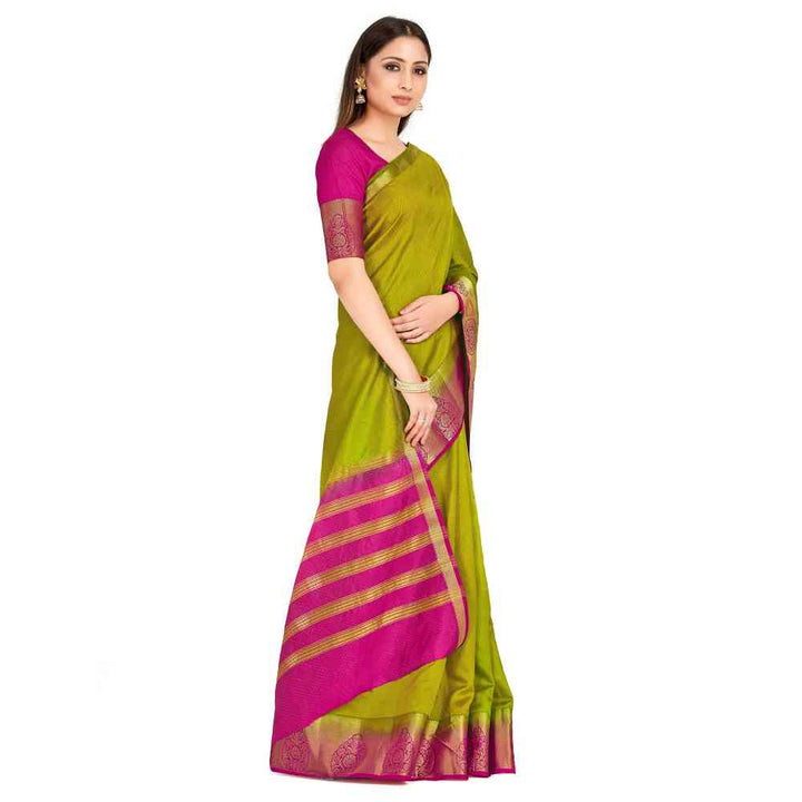 Mimosa Olive Kanjivaram Style Art Silk Saree With Unstitched Blouse